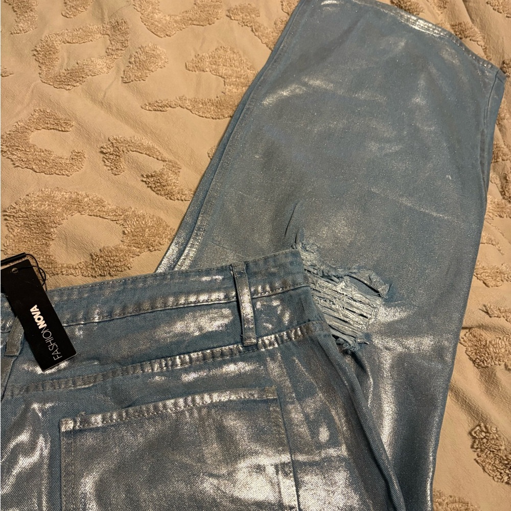 Fashion Nova Silver Flare Jeans